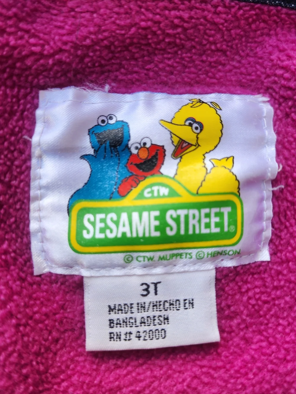 VTG Sesame Street Y2K Kid Girl Blue Denim Jacket, Pink Floral Cottage Trim Sz 3T